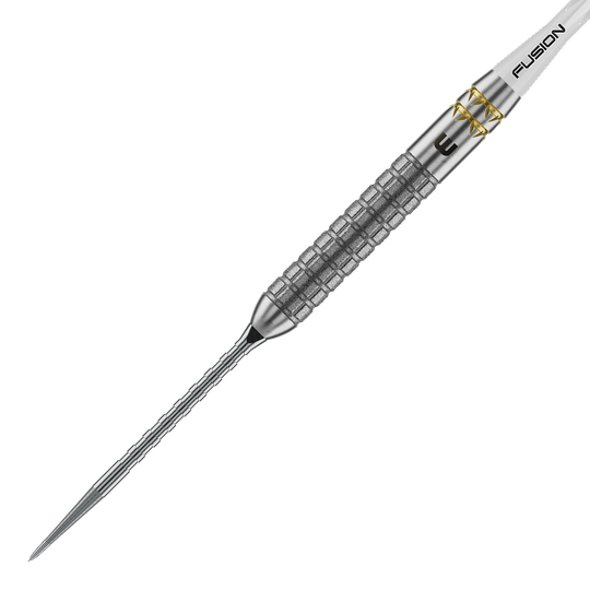 Šipky Winmau Gian Van Veen W-MAX Switch Point ocelové Winmau Gian Van Veen W-MAX Switch Point Steeldarts werden aus einer anderen Perspektive gezeigt. Die Darts liegen auf einer weißen Fläche.