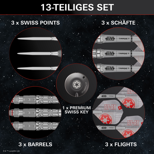 Ocelové šipky Target Star Wars AT-AT Swiss Point Auf dem Bild sieht man die Target Star Wars AT-AT Swiss Point Steeldarts. Sie sind von den bekannten AT-AT-Maschinen aus Star Wars inspiriert.