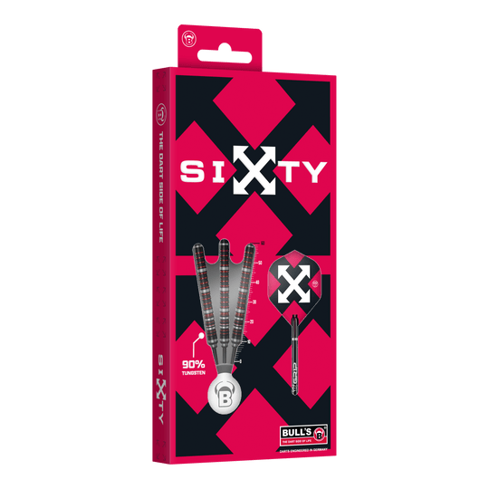 Šipky Bulls Sixty S2 ocelové Hier sind die Bulls Sixty S2 Steeldarts abgebildet. Die Steeldarts haben ein schlankes Design und eignen sich für professionelle Spieler.