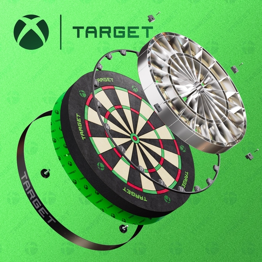 Sada prostorového prostoru pro terč Target Xbox Zu sehen ist das Target Xbox Dartboard Surround Bundle. Es bietet Zubehör für Dartbegeisterte.