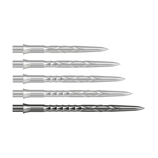 Ocelové hroty na šipky Caliburn System - HAN G2 - Stříbrné Zu sehen ist eine silberne Caliburn Evo System Steeldartspitze, 40mm lang. Dieses Produkt ist robust und für Dartspiele gedacht.