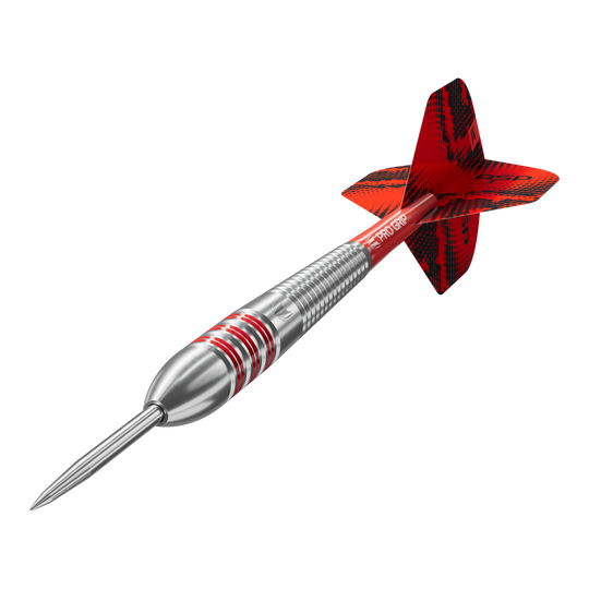 Auf dem Bild sind die Target Nathan Aspinall Brass Steeldarts - 22g abgebildet. Die Darts haben eine spezielle Struktur für einen besseren Griff.