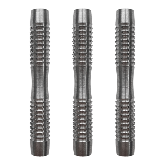 Měkké hlavně na šipky McDart Blank Shark Das Bild zeigt drei silberne McDart Blank Shark Softdart-Barrels. Sie haben eine geriffelte Oberfläche für besseren Halt.