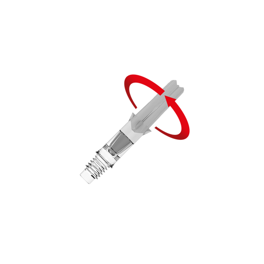 Dieses Bild zeigt einen durchsichtigen, geraden Dartshaft ohne Kappen. Die Datei trägt den Namen L-Style_L-Shafts_Silent_Straight_Clear_OhneKappen_26mm_2_Symbol.