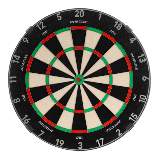 Hier ist das Precise 180 Endorphine Steeldartboard mit Nummernring in Nordic Grey zu sehen. Das Dartboard eignet sich ideal für professionellen und privaten Gebrauch.