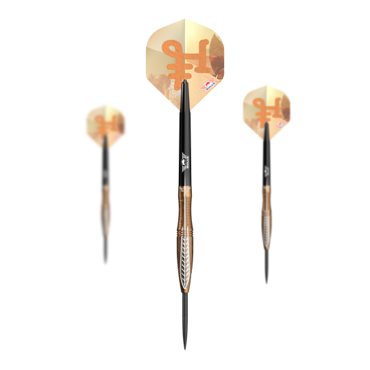 Das Foto zeigt Bulls NL Bronzo Flux Steeldarts - 23g als Set. Die Darts werden komplett dargestellt.