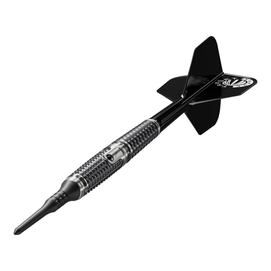 Target Japan Paul Lim The Legend GEN9 Softdarts - 20g werden hier aus einem anderen Blickwinkel präsentiert. Das Bild betont die Form und Verarbeitung der Darts.