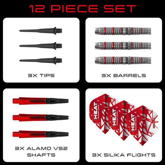 Zu sehen sind Harrows Damon Heta Series 4 Softdarts. Dieses Produkt ist speziell für den Softdart-Sport entwickelt.