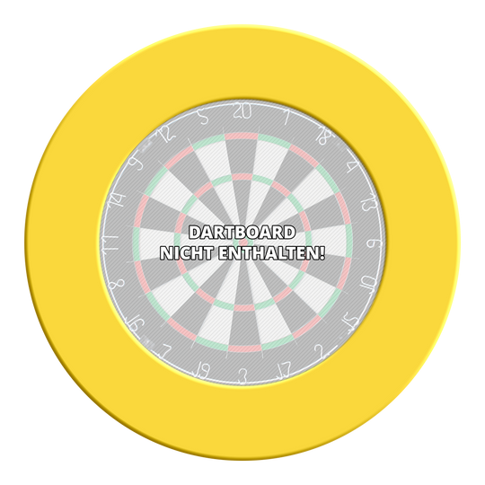 McDart Dartboard Surround Das Bild zeigt ein Produkt namens McDart_Dartboard_Surround_Gelb_3. Es handelt sich um einen gelben Dartboard-Surround.