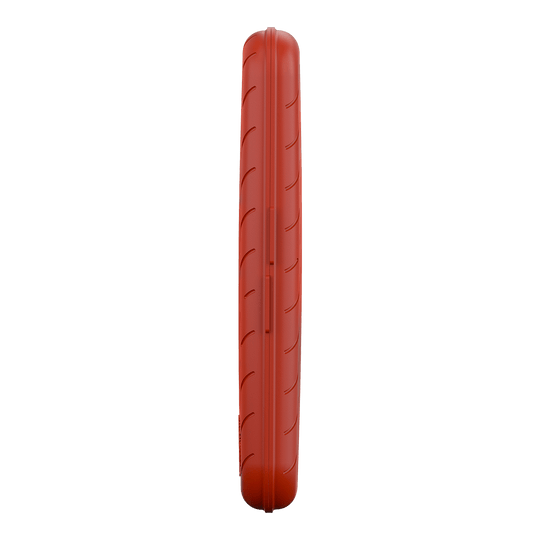 Pouzdro na šipky Harrows Slimcase Das Bild zeigt eine schlanke, rote Darttasche von der Seite. Die Oberfläche ist strukturiert und leicht abgerundet.