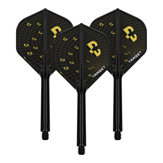 Gezeigt wird ein Set der Target K-Flex Bolide No2 Standard Flights mit einer Länge von 33mm. Die Flights sind sauber aufgereiht.