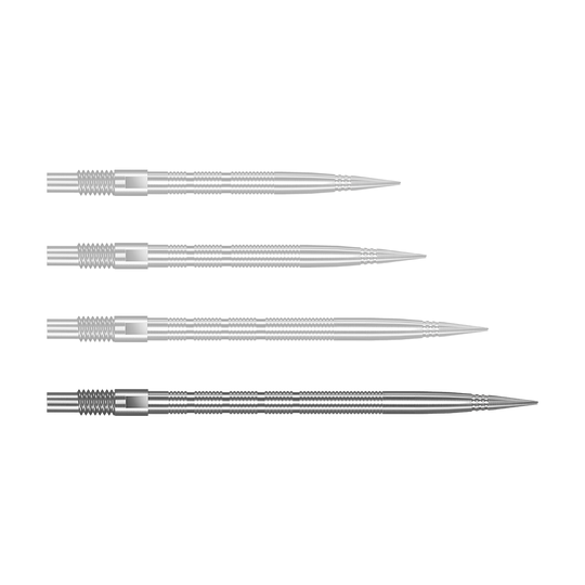 Špičky na šipky Harrows Quick Point Micro Ridge - stříbrné Abgebildet ist QP28023 Harrows Quick Point MicroRidge Dartspitzen Silber 40mm. Das Produkt sind silberne Dartspitzen für den Austausch.