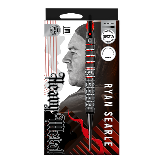 Abgebildet ist Harrows Ryan Searle Series 3 Softdarts. Es handelt sich um einen Satz moderner Softdarts für Dartspieler.