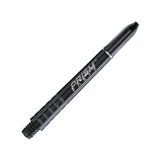 7020-401_Winmau_Prism_Force_Shafts_Schwarz_41mm_2 Dies ist ein schwarzer Winmau Prism Force Shaft für Darts. Auf dem Schaft steht der Schriftzug "PRISM FORCE" in weißer Farbe.