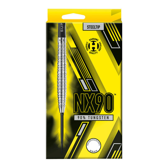 Harrows NX90 zúžené ocelové šipky s rychloupínáním Die Abbildung zeigt die Harrows NX90 Tapered Quick Point Steeldarts. Diese Darts sind speziell für Genauigkeit und Kontrolle konzipiert.