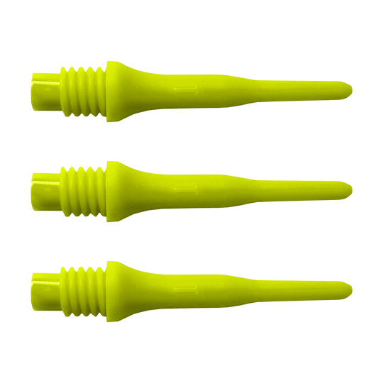 896_Bulls_Tefo_X_Softdart-Spitzen_100erPack_Neongelb_1hsdYuietI2Co8 Das Bild zeigt drei gelbe Dartspitzen nebeneinander. Es handelt sich um die Bulls Tefo X Spitzen aus einer 1000er Packung.