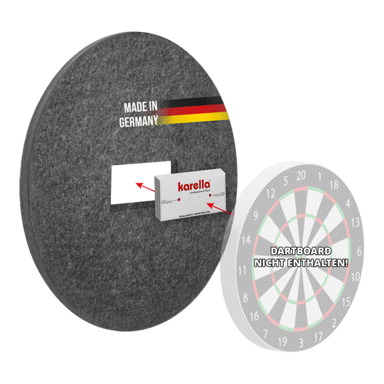 Zvuková izolace Karella pro ocelové terče s integrovaným obrubníkem Dieses Bild zeigt den Schallschutz Karella für Steeldartboards mit integriertem Surround Auffangring. Das Produkt dient zur Geräuschdämmung beim Dartspielen.