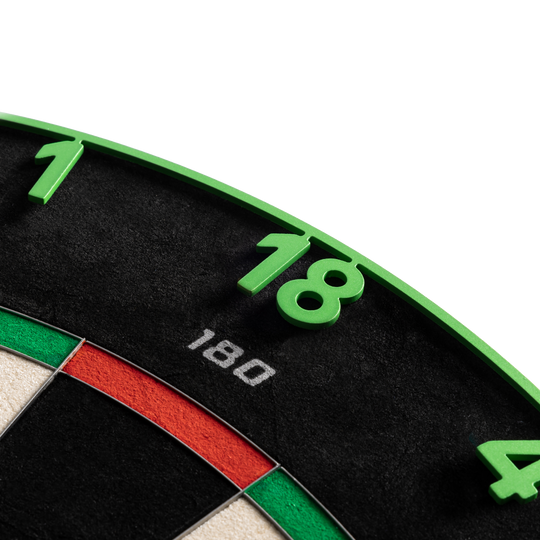 Ocelový terč Precise 180 Endorphine s číslovaným kroužkem - smaragdově zelený Das Bild zeigt das Precise 180 Endorphine Steeldartboard mit Nummernring in Emerald Green. Die Abbildung stellt das Produkt in einer klaren Ansicht dar.