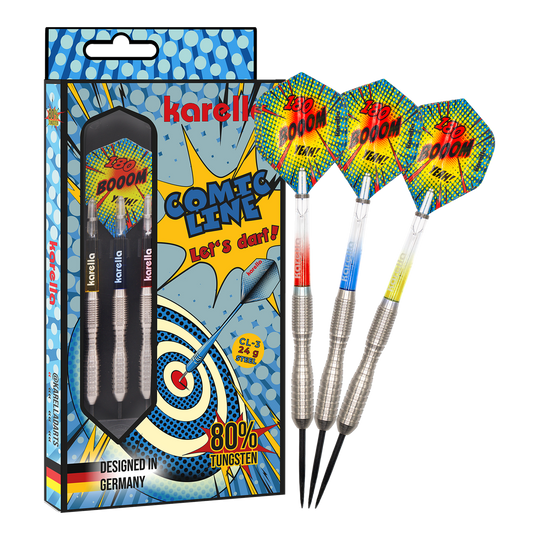 Ocelové šipky Karella Comic Line CL-3 - 24g Das Bild zeigt das Produkt Karella Comic Line CL-3 Steeldarts - 24g in voller Länge. Die Steeldarts sind klar zu erkennen.