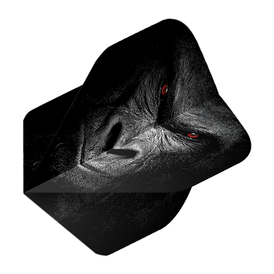 Das Bild zeigt das Produkt "Pentathlon Gorilla No2 Standard Flights". Auf dem Flight ist das Gesicht eines Gorillas mit markanten roten Augen abgebildet.