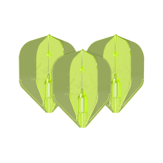 Letky L-Style Fantom L1EZ neonově žluté Auf dem Bild sind drei neongelbe Dart-Flights des Modells "L-Style Fantom L1EZ" zu sehen. Sie haben eine auffällige Farbe und eine stabile Form.