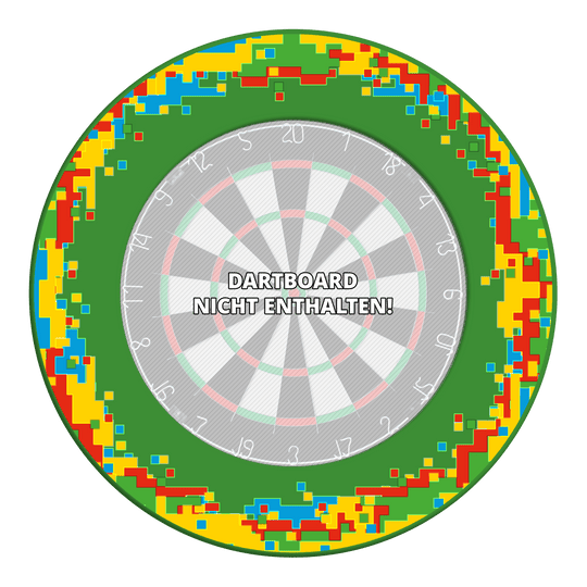 Das Bild zeigt ein Dartboard Surround im Pixel-Design in Grün. Es handelt sich um eine Produktabbildung mit Fokus auf Farbe und Form.