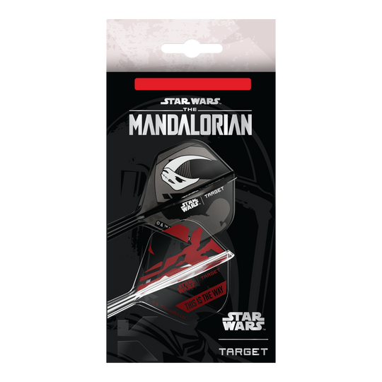 Target Star Wars K-Flex Set Mandalorian No2 Standard Flights Dieses Bild zeigt das Target Star Wars K-Flex-Set Mandalorian No2 Standard Flights. Die Dart Flights haben ein Mandalorian-Design aus der Star Wars Serie.
