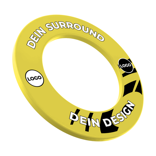 Obložení terče s vaším designem Das Bild zeigt ein Produkt namens MSF-Gelb_Dartboard_Surround_Wunschdruck_Gelb_1. Es handelt sich um einen gelben Dartboard-Surround mit individuellem Druck.