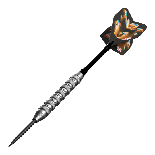 Die Bulls NL Chaos Orange Steeldarts - 23g sind zu sehen. Die Steeldarts liegen nebeneinander und sind orange gestaltet.