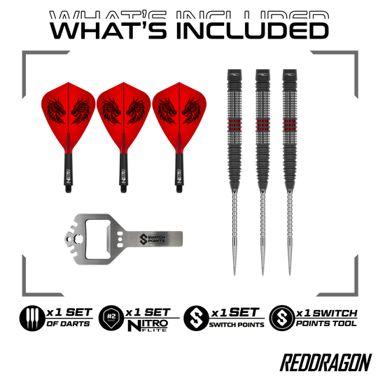 Šipky Red Dragon Jonny Clayton Hireath Switch Point ocelové Zu sehen sind die Red Dragon Jonny Clayton Hireath Switch Point Steeldarts. Diese Pfeile sind für ihre hochwertige Verarbeitung bekannt.