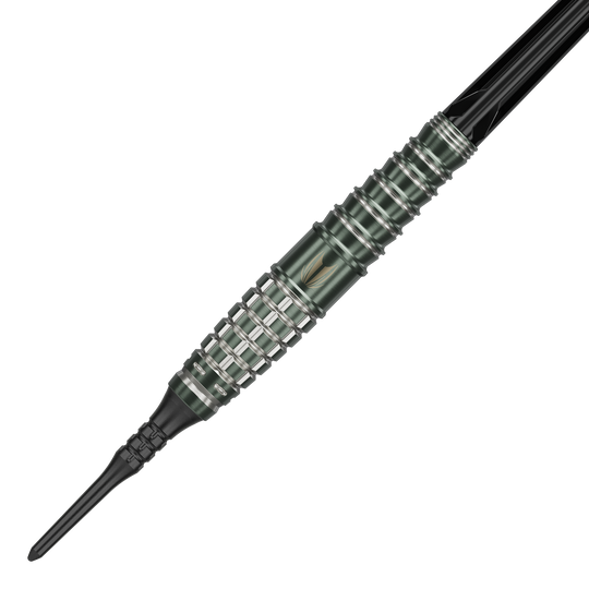 Měkké šipky Target Japan Akito Yamagata Scream GEN1 - 19g Das Bild zeigt einen Akito Yamagata Scream GEN1 Softdart von Target Japan mit einem Gewicht von 19g. Der Dart hat ein präzise bearbeitetes, silber-schwarzes Barrel mit mehreren Griffmulden.
