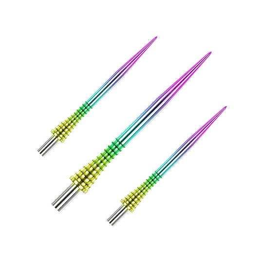 Ocelové hroty na šipky Red Dragon Raptor Gripped Rainbow 30mm Das Produkt Red Dragon Raptor Gripped Rainbow Steeldartspitzen 30mm ist als Set abgebildet. Die Spitzen haben ein spezielles Muster.