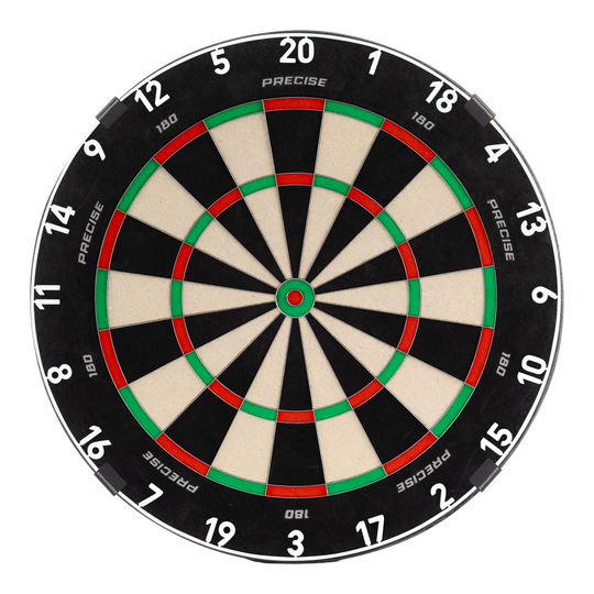 Abgebildet ist das Precise 180 Endorphine Steeldartboard mit einem weißen Nummernring. Das Produkt ist speziell für Präzisionswürfe entworfen.