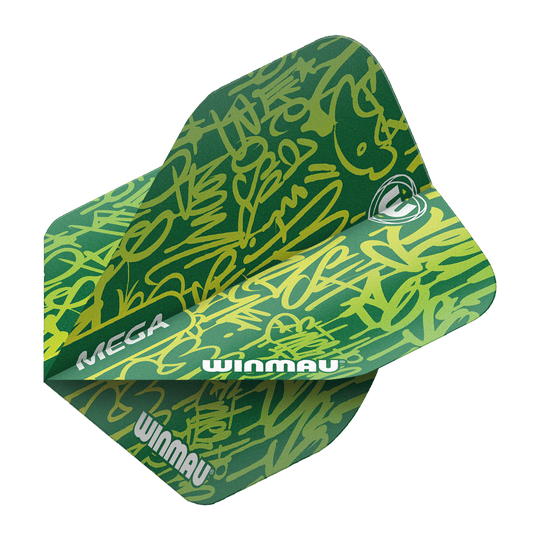 6900-241_Winmau_Mega_Green_Standard_Flights_2 Winmau Mega Green Standard Flights sind Dart-Flights mit auffälligem Muster. Die Farben und Formen sind modern arrangiert.