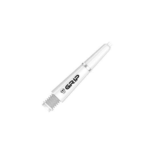 Das Bild zeigt einen weißen Bulls B-Grip-2 SL Shaft. Auf dem Schaft steht das Wort "GRIP" in schwarzer Schrift.