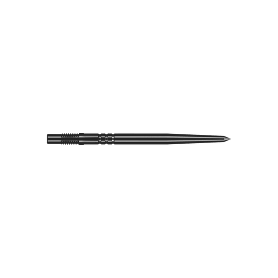 Špičky na šipky Shot Turbo Point - černé Ein Paar schwarze Turbo-Dartspitzen mit glatter Oberfläche ist abgebildet. Die Spitzen sind gerade und fein gearbeitet.