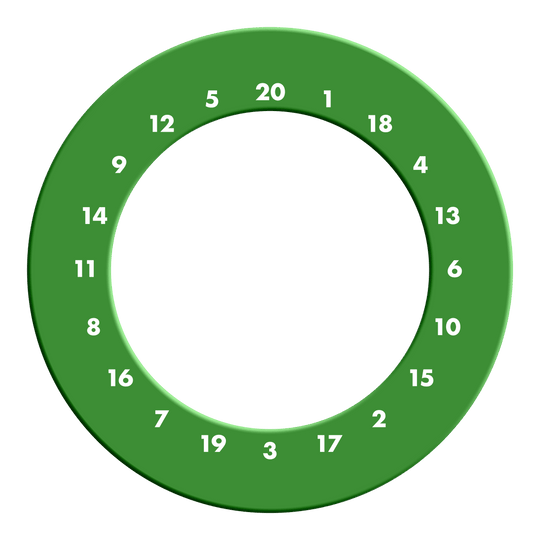 Obložení terče s HD čísly - vlastní barvy Hier ist ein grünes Dartboard-Surround ohne Logo abgebildet. Es rahmt das Dartboard ein und schützt die Wand.