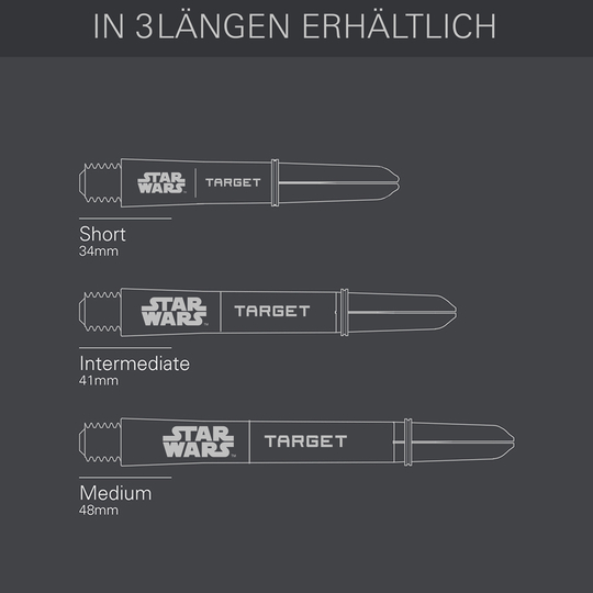 Násadky Target Star Wars ProGrip - šedé Target Star Wars ProGrip Shafts - Grau sind auf diesem Bild zu sehen. Die Dartschäfte sind in grauer Farbe dargestellt.