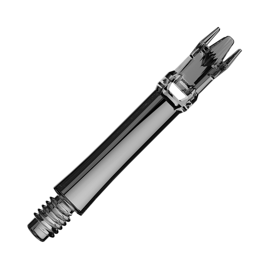 Zwei schwarze transparente Ersatzshafts liegen nebeneinander. Die Aufnahme ist von oben.