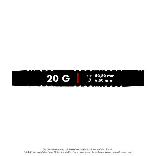 Šipky Red Dragon Peter Wright Double World Champion SE Gold Plus Softdarts - 20g Das Bild zeigt einen Softdart mit einem Gewicht von 20 Gramm. Die Länge beträgt 50,80 mm und der Durchmesser 6,50 mm.