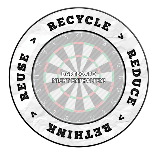 McDart Recyklace Snížení Přehodnocení Znovupoužití Obložení terče Dieses Bild wird als 'DBS-RRRR1_Surround_Recyle_Reuse_Reduce_Rethink_Schwarz_1' bezeichnet. Es zeigt vermutlich ein schwarzes Produkt, das auf Recycling und Nachhaltigkeit abzielt.