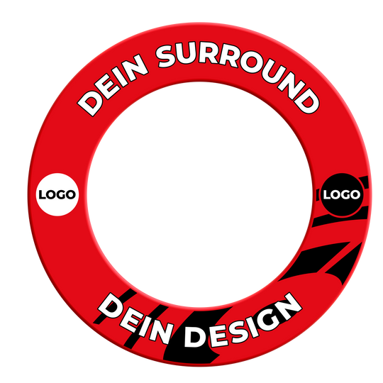 Obložení terče s vaším designem Das Bild zeigt ein rotes Dartboard-Surround. Es dient als Schutz rund um das Dartboard.