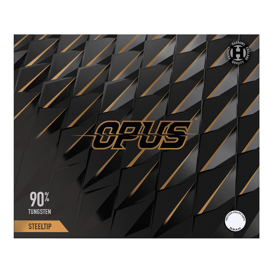 Ocelové šipky Harrow's Opus Quick Point Gezeigt wird das Produkt Harrows Opus Quick Point Steeldarts - 23g. Diese Darts sind speziell für Präzisionswürfe entwickelt.