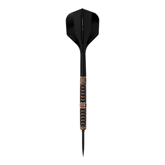 Das Bild zeigt die Harrows Wolfram Trinity Quick Point Steeldarts aus einer anderen Perspektive. Diese Darts sind bekannt für ihre hohe Qualität.