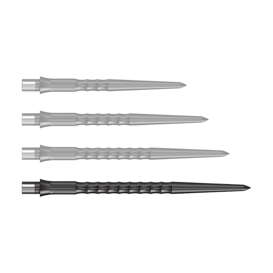 Caliburn System Steel Dart Tips - Ripple - NoLip - Black Abgebildet sind schwarze Steeldartspitzen des Caliburn Evo Systems mit 40 mm Länge. Die Steeldartspitze ist einzeln auf weißem Hintergrund zu sehen.