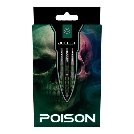 Ocelové šipky Bullet Poison Das Bild zeigt die Bullet Poison Steeldarts. Diese Steeldarts sind für präzises Dartspiel entwickelt.