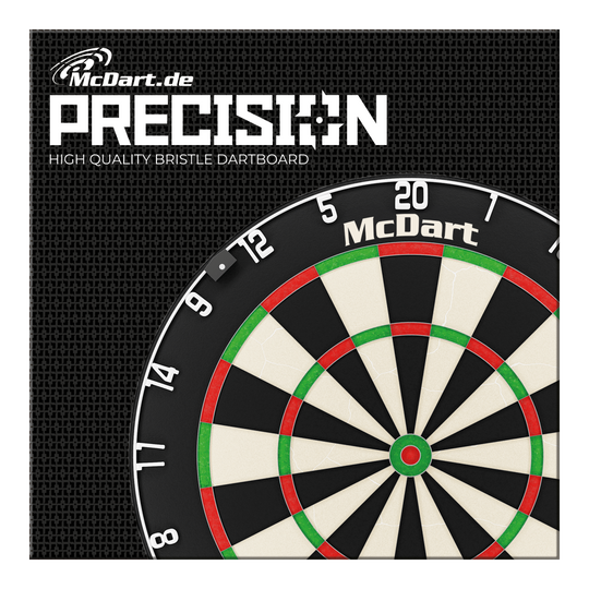 Ocelový terč McDart Precision Das Bild zeigt das Produkt "McDart Precision Steeldartboard". Zu sehen ist ein hochwertiges Bristle-Dartboard mit dem McDart-Logo.