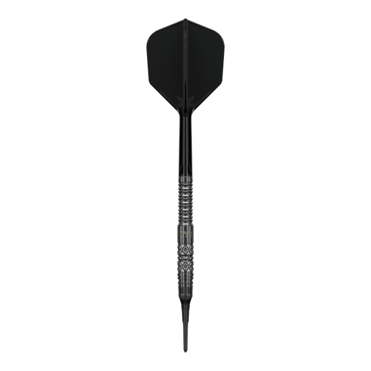 Měkké šipky Target Black Marque Creed - 21,5 g Abbildung der Target Black Marque Creed Softdarts mit einem Gewicht von 21,5g. Die Besonderheiten der Darts sind gut erkennbar.