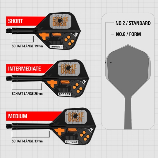 Letky Target K-Flex Game Over č. 6 Das Bild stellt die Target K-Flex Game Over No6 Flights dar. Diese Flights sind speziell für Darts entwickelt.
