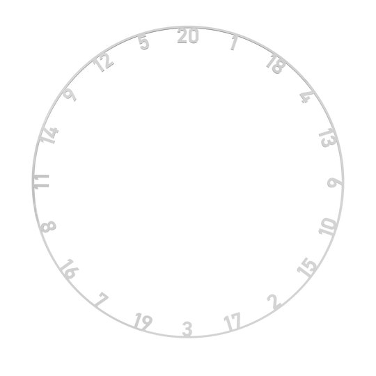 Das Bild zeigt einen Zahlenring für ein Steeldartboard mit weißen Zahlen. Die Zahlen sind im Kreis angeordnet und reichen von 1 bis 20.